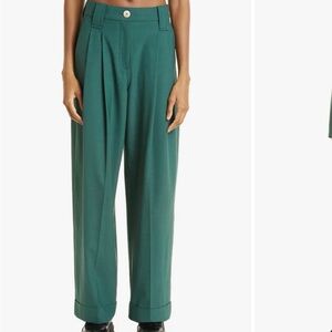 High-Waist Pleated Wide-Leg Pants in Green trouser menswear inspired